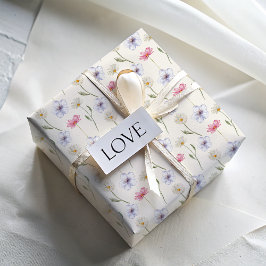 Papel De Presente Padrão de Aquarela de Flores Silvestres Pastel Mod