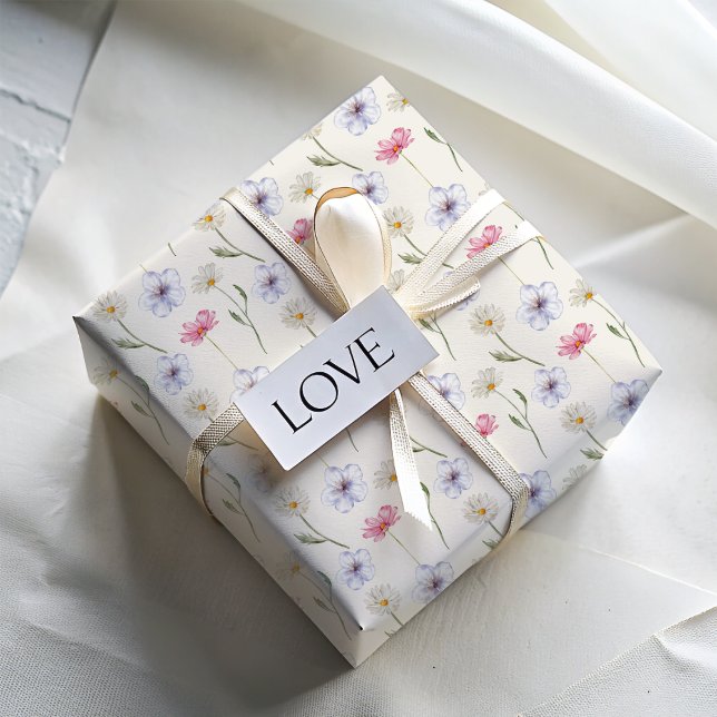 Papel De Presente Padrão de Aquarela de Flores Silvestres Pastel Mod (Criador carregado)