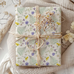 Papel De Presente Padrão de aquarela de flores silvestres roxas e am