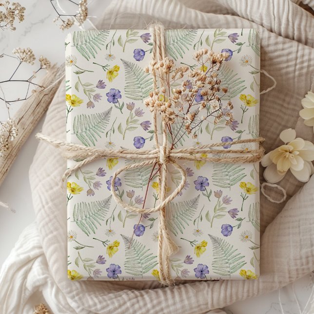 Papel De Presente Padrão de aquarela de flores silvestres roxas e am (Criador carregado)
