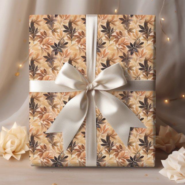 Papel De Presente Padrão de Aquarela de Folhas de Outono Castanhas e (Criador carregado)