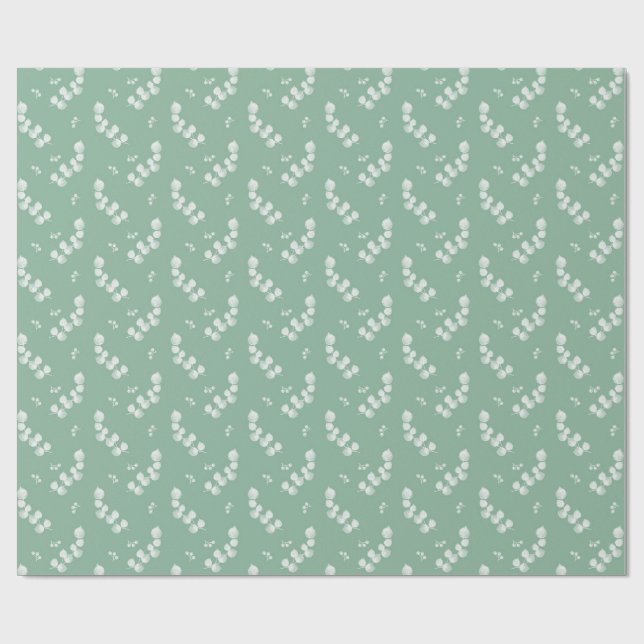 Papel De Presente Padrão de Aquarela de Folhas e Galhos de Eucalipto (Aberto)