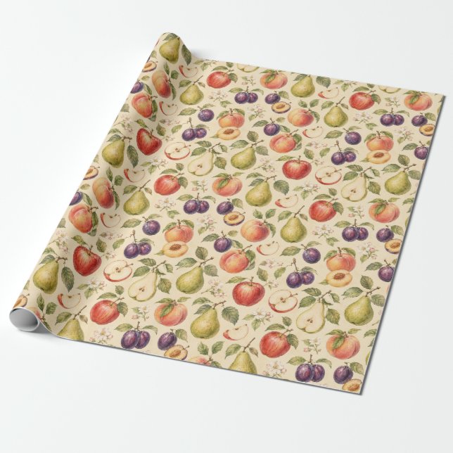 Papel De Presente Padrão de Aquarela de Frutas do Pomar Presente (Desenrolado)