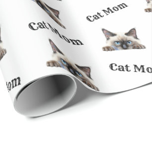 Papel De Presente Padrão de Aquarela de Gato Birmanês Espiando da Bo
