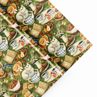 Papel De Presente Padrão de aquarela de gato de picnic Cottagecore