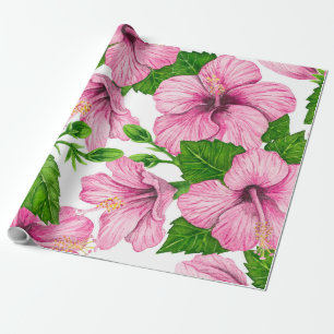 Papel De Presente Padrão de aquarela de hibisco rosa