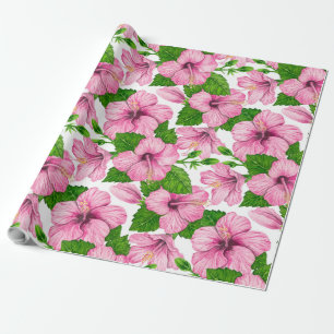 Papel De Presente Padrão de aquarela de hibisco rosa