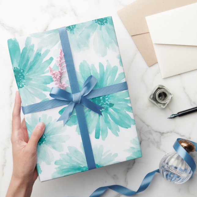 Papel De Presente Padrão de aquarela de margarida azul macia minimal (Presentear)