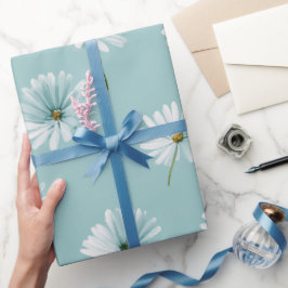 Papel De Presente Padrão de aquarela de margarida azul suave minimal