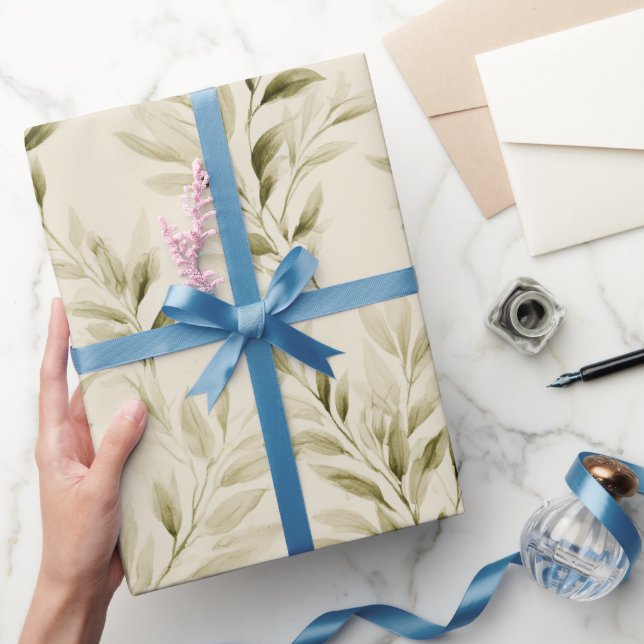 Papel De Presente Padrão de aquarela de oliveira bege suave (Presentear)