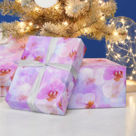Papel De Presente Padrão de aquarela de orquídea rosa lilás suave ch