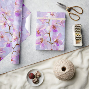 Papel De Presente Padrão de aquarela de orquídea rosa lilás suave ch