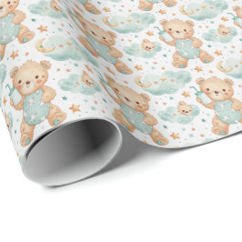 Papel De Presente Padrão de Aquarela de Pastel Bear Cute