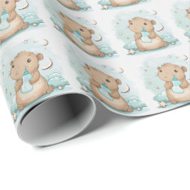 Papel De Presente Padrão de Aquarela de Pastel de Bebê Capybara Cute