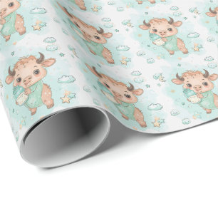 Papel De Presente Padrão de Aquarela de Pastel de Bebê Cute Bison