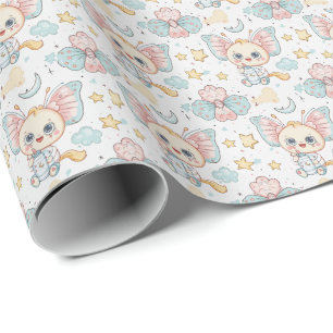 Papel De Presente Padrão de Aquarela de Pastel de Bebê Cute Butterfl