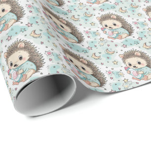 Papel De Presente Padrão de Aquarela de Pastel de Bebê Cute de Hedge