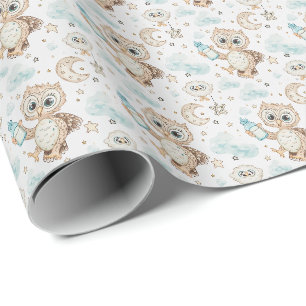 Papel De Presente Padrão De Aquarela De Pastel De Bebê Cute Do Owlet