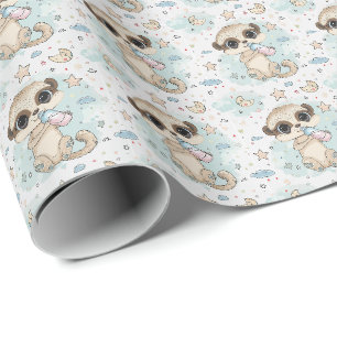 Papel De Presente Padrão de Aquarela de Pastel de Bebê Cute Meerkat