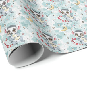 Papel De Presente Padrão de Aquarela de Pastel de Bebê-Lêmur
