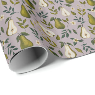 Papel De Presente Padrão de Aquarela de Pera Verde em Lilás Empoeira