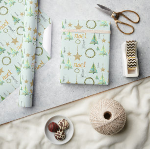 Papel De Presente Padrão de aquarela de pinheiro dourado colorido mo