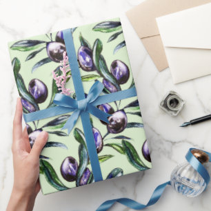 Papel De Presente Padrão de Aquarela de Ramo de Oliveira 