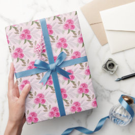 Papel De Presente Padrão de aquarela de rosas cor-de-rosa maravilhos