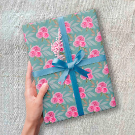 Papel De Presente Padrão de aquarela de rosas cor-de-rosa maravilhos