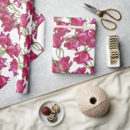 Papel De Presente Padrão de Aquarela de Rosas Rosas Pintado à Mão