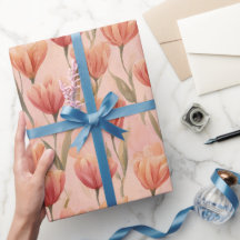 Padrão de Aquarela de Tulipa Coral Pêssego Românti