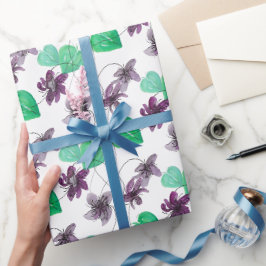 Papel De Presente Padrão de Aquarela de Violetas Selvagens Encantado