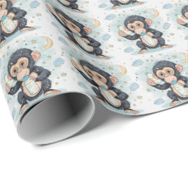 Papel De Presente Padrão de Aquarela do Bonobo Cute Baby Pastel
