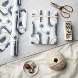 Papel De Presente Padrão de aquarela dourada azul marmoreado