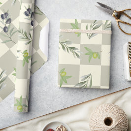 Papel De Presente Padrão de aquarela em verde Sage Francês Chic Oliv