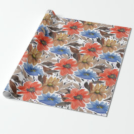 Papel De Presente Padrão de Aquarela Floral Azul Pastel Terracotta