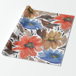 Papel De Presente Padrão de Aquarela Floral Azul Terracota Pastel