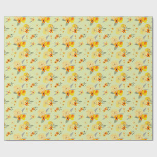 Papel De Presente Padrão de Aquarela Floral com Limão e Rosa Amarela