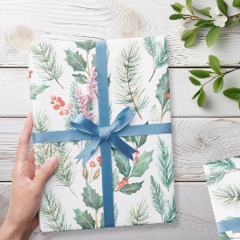 Papel De Presente Padrão de Aquarela Floral de Natal Moderno