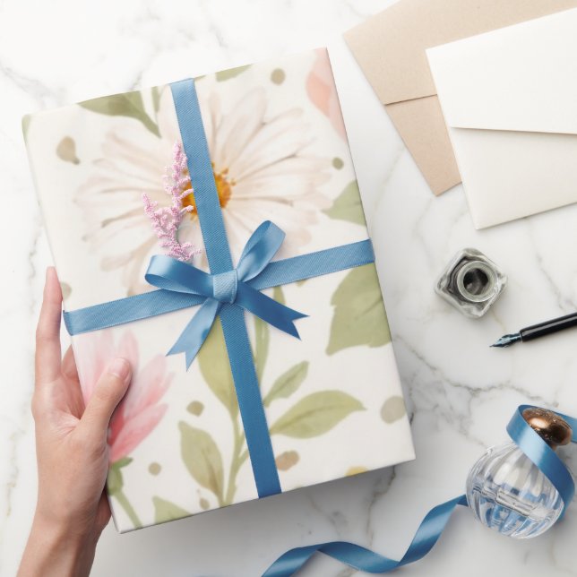 Papel De Presente Padrão de Aquarela Floral Suave   (Presentear)