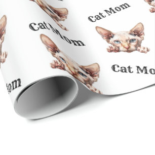 Papel De Presente Padrão de Aquarela Gatinho Espiando da Mamãe Gata