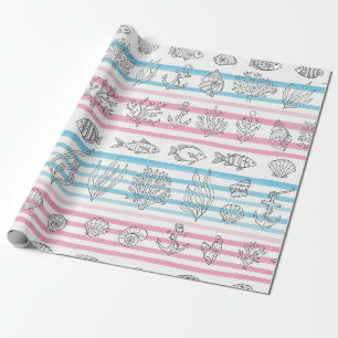 Papel De Presente Padrão de Aquarela Náutica Retro (12)