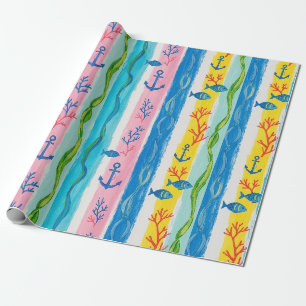 Papel De Presente Padrão de Aquarela Náutica Retro (4)