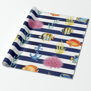 Papel De Presente Padrão de Aquarela Náutica Retro (8)