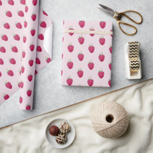 Papel De Presente Padrão de Aquarela Pintada à Mão de Frambosas
