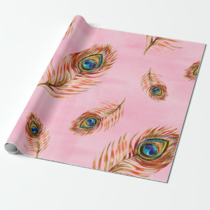 Papel De Presente Padrão de aquarela sem costura com fezes de pavão