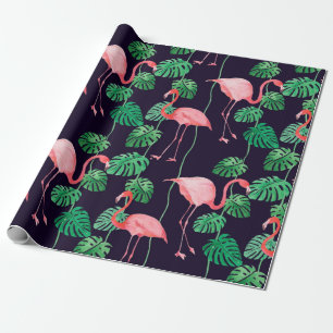 Papel De Presente Padrão de aquarela sem costura com flamingo