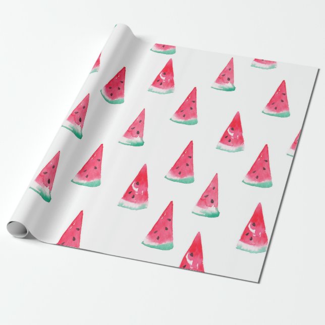 Papel De Presente Padrão de aquarela sem costura com melancia (Desenrolado)