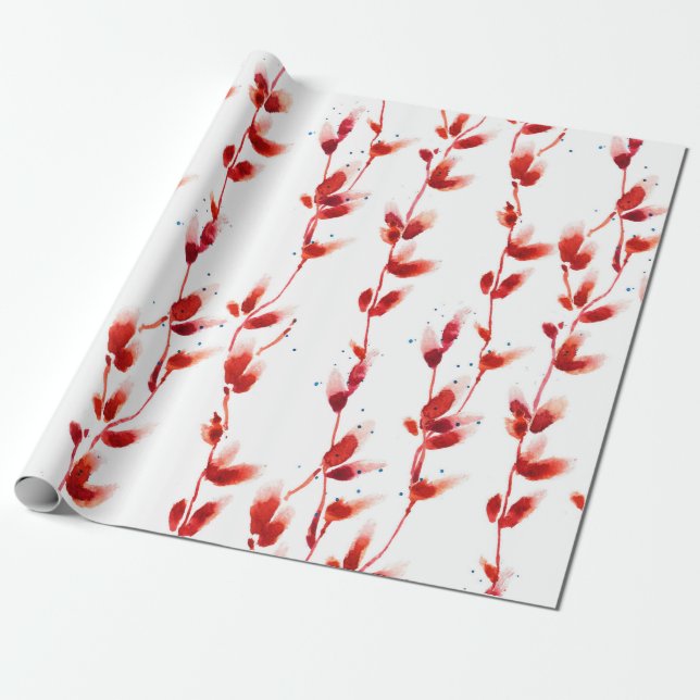 Papel De Presente Padrão de aquarela sem costura com salgueiro marin (Desenrolado)