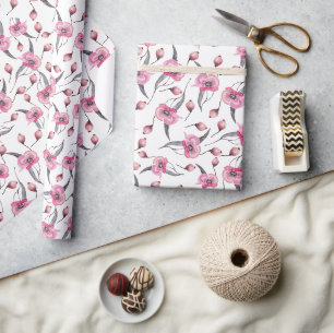 Papel De Presente Padrão de Aquarela Sonho de Papoula